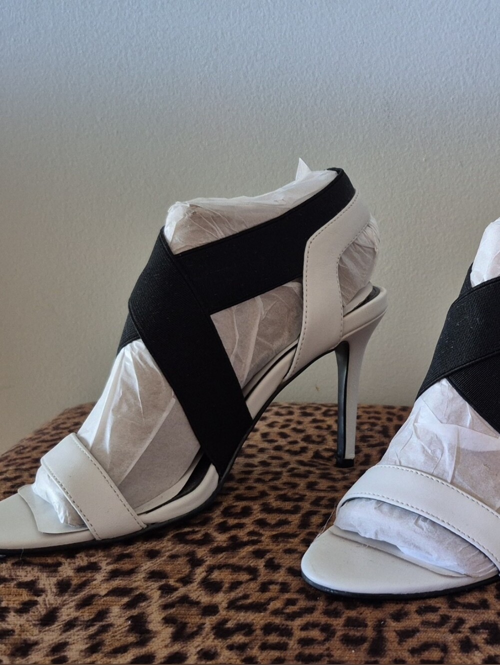 Nine West Black and White Crisscross High Heel Sandals